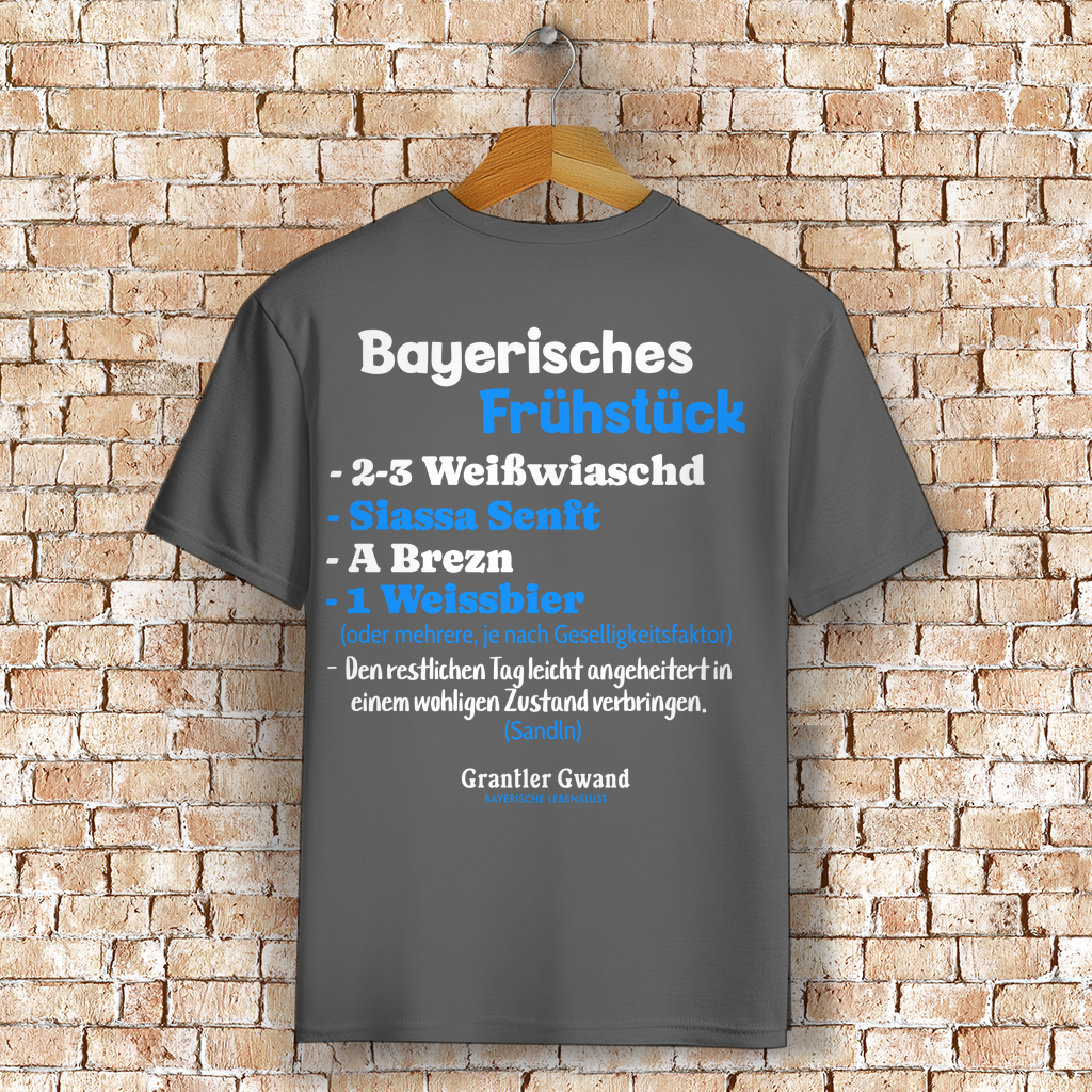 Bayerisches T-Shirt Unisex - Bayerisches Frühstück - Weiß/Blau - Grantler Gwand