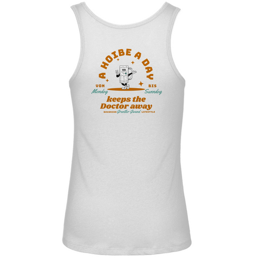 Bayerisches Damen Premium Organic Tank Top - A Hoibe a Day keeps the doctor away - Front- und Backprint - Grantler Gwand