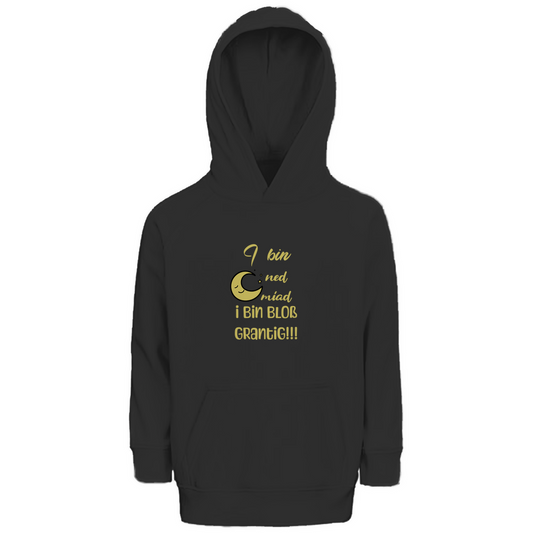 Bayerischer Kinder Premium Bio Hoodie I bin ned miad, i bin bloß grantig - gelb - Grantler Gwand