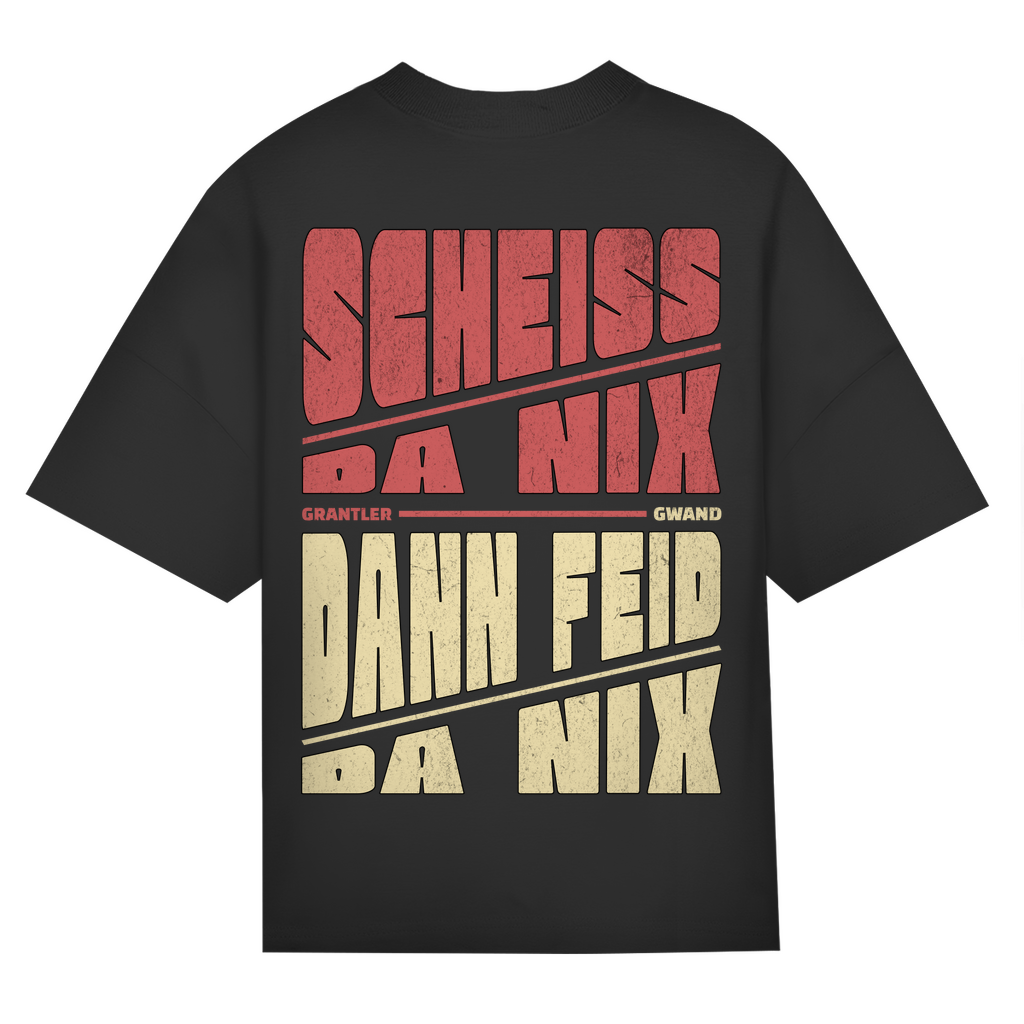 Bayerisches Oversize T-Shirt Unisex - Scheiss da nix dann feid da nix - rot/beige - Grantler Gwand