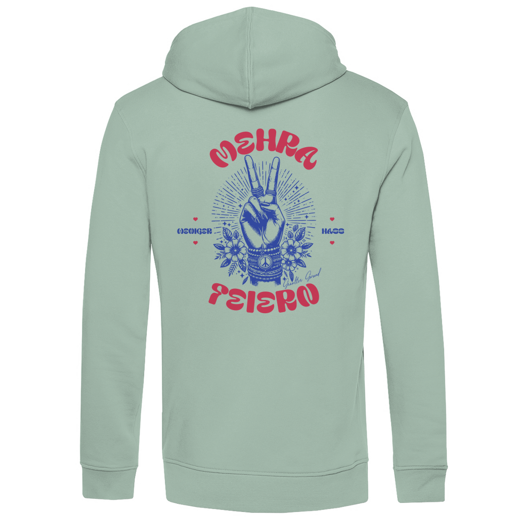 Bayerischer Herren Premium Bio Hoodie Weniger Hass, Mehra Feiern - Rot/Blau - Grantler Gwand - Rückendruck