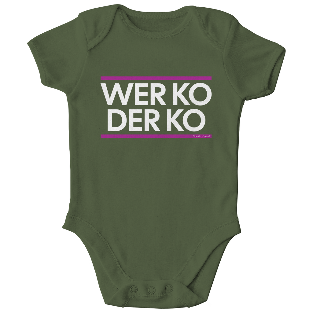 Bayerischer Bio Baby Body wer ko der ko - pink/weiß - bayerisches Gwand