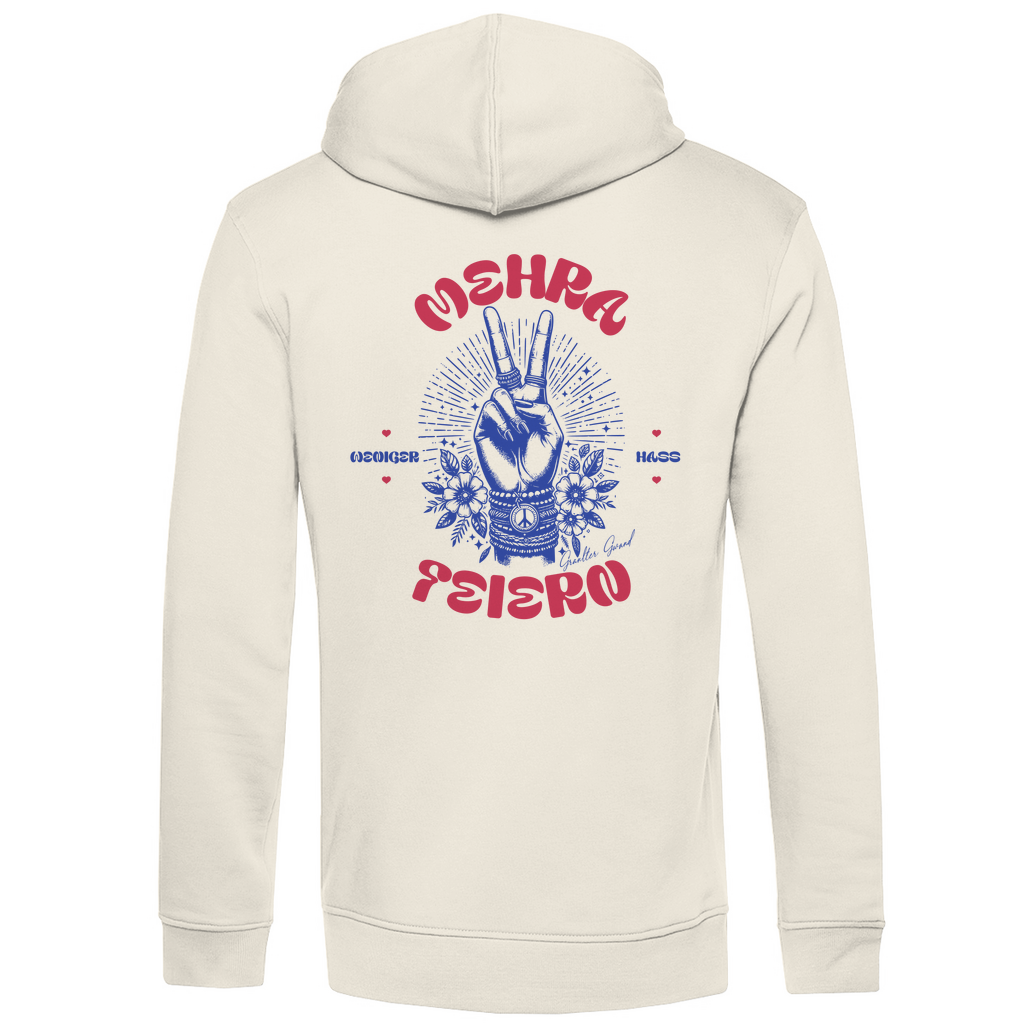 Bayerischer Herren Premium Bio Hoodie Weniger Hass, Mehra Feiern - Rot/Blau - Grantler Gwand - Rückendruck