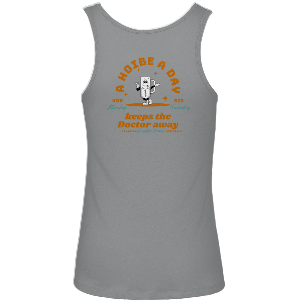 Bayerisches Damen Premium Organic Tank Top - A Hoibe a Day keeps the doctor away - Front- und Backprint - Grantler Gwand