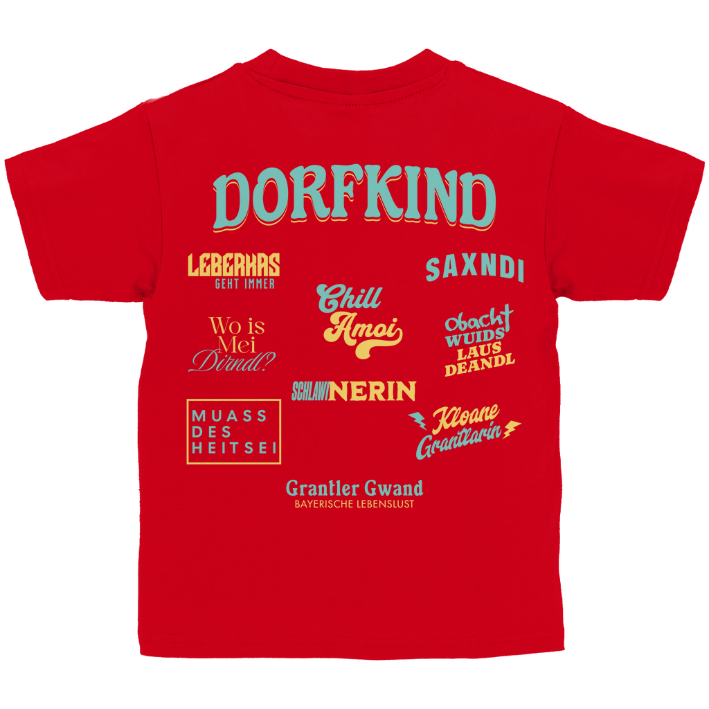 Bayerisches Kinder T-Shirt - Dorfkind für Madln - Grün/Gelb - Grantler Gwand