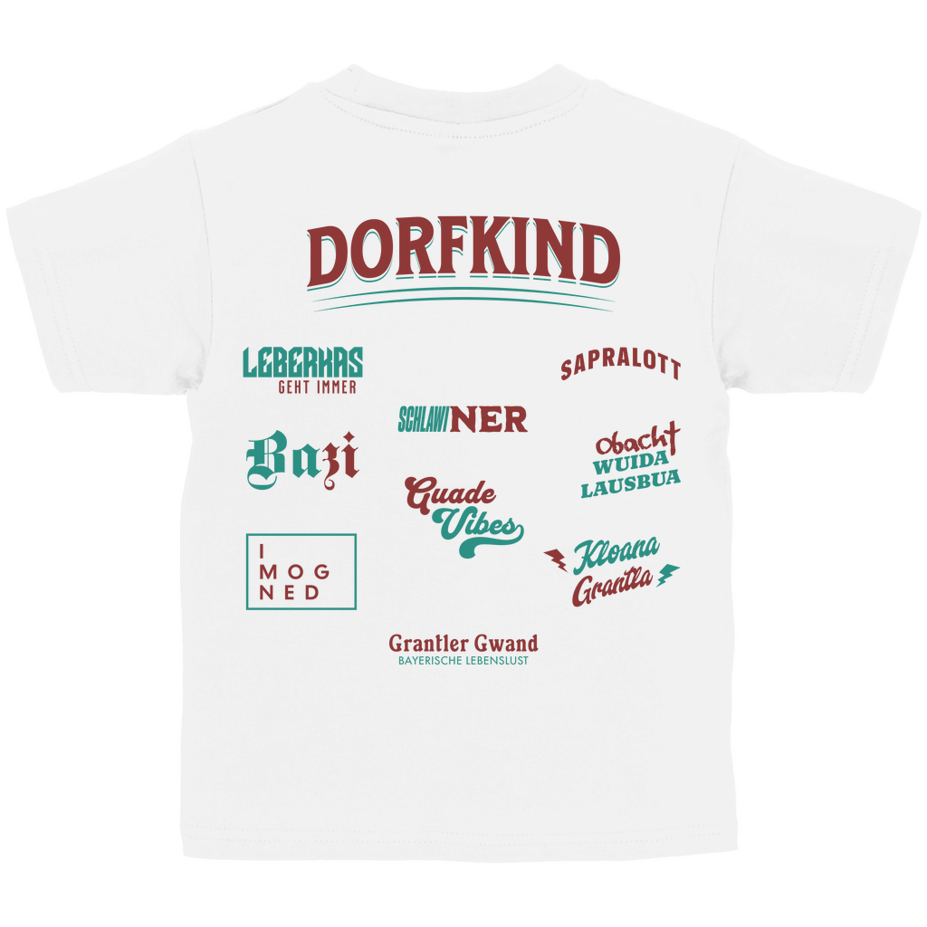 Bayerisches Kinder T-Shirt - Dorfkind für Buam - Rot/Grün - Grantler Gwand
