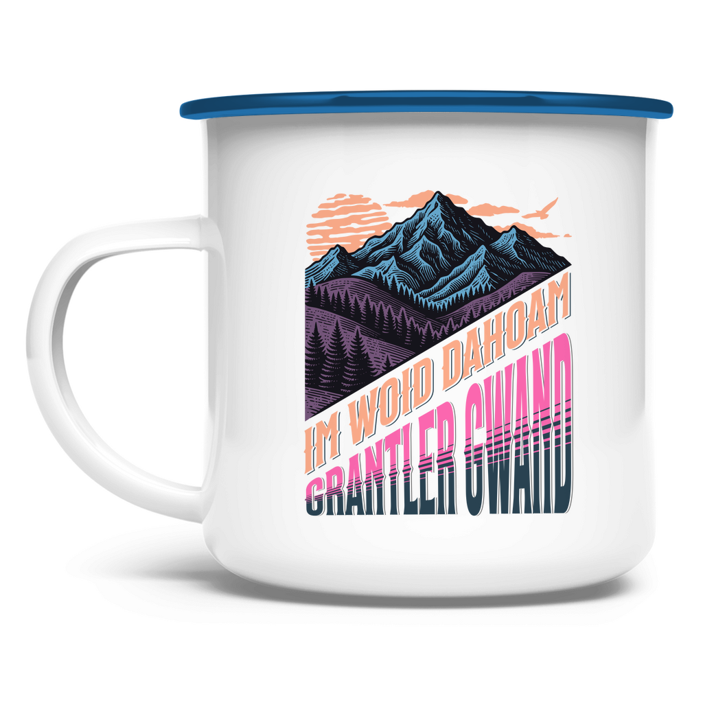 Emaille Tasse Im Woid dahoam - pink