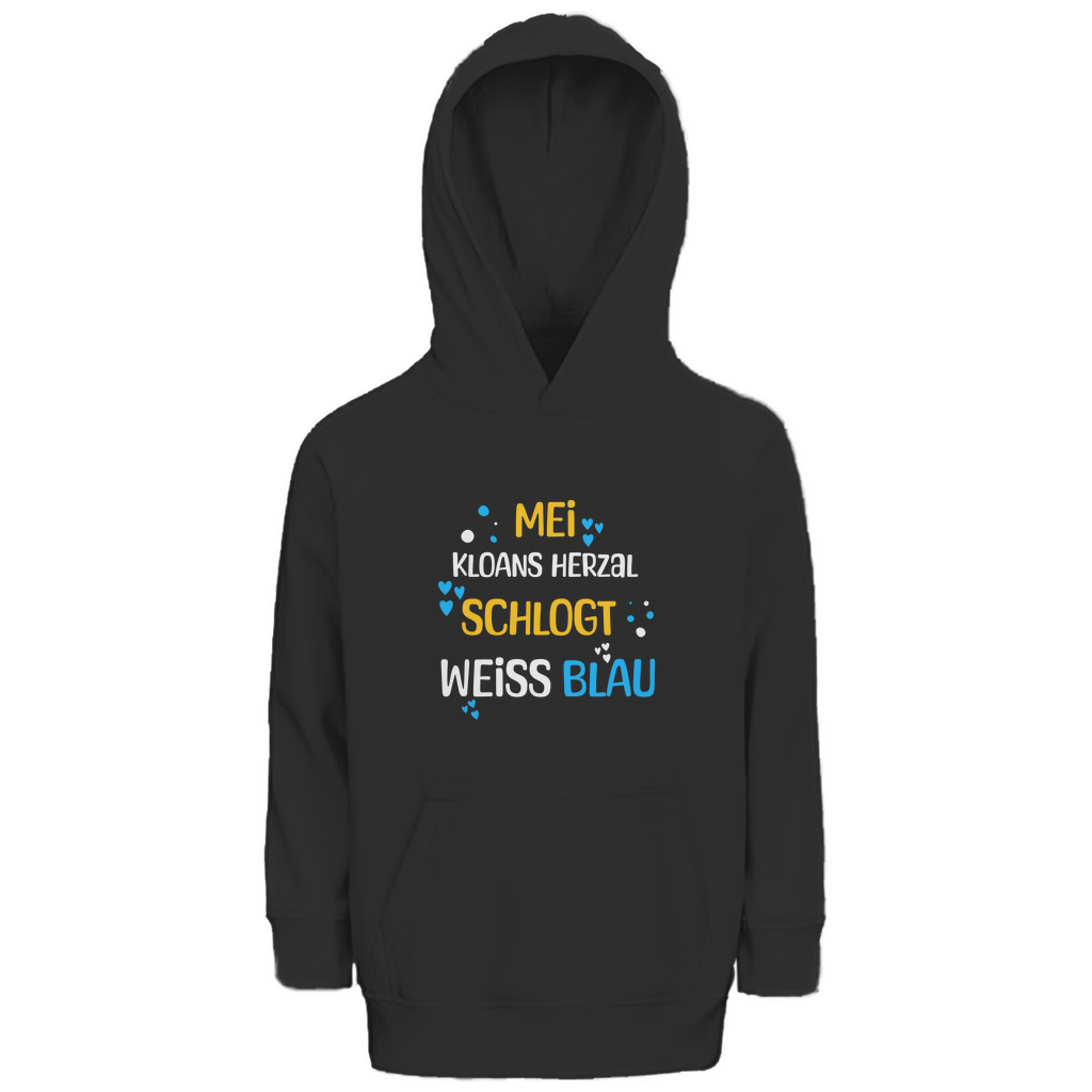 Bayerischer Kinder Premium Bio Hoodie Mei kloans Herzal schlogt weiss blau - Grantler Gwand