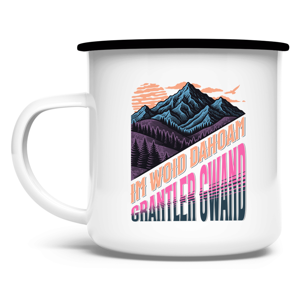 Emaille Tasse Im Woid dahoam - pink