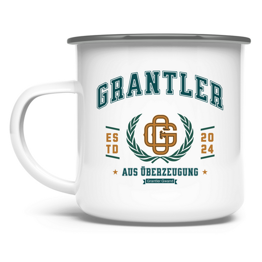 Emaille Tasse Grantler aus Überzeugung - grün/gold