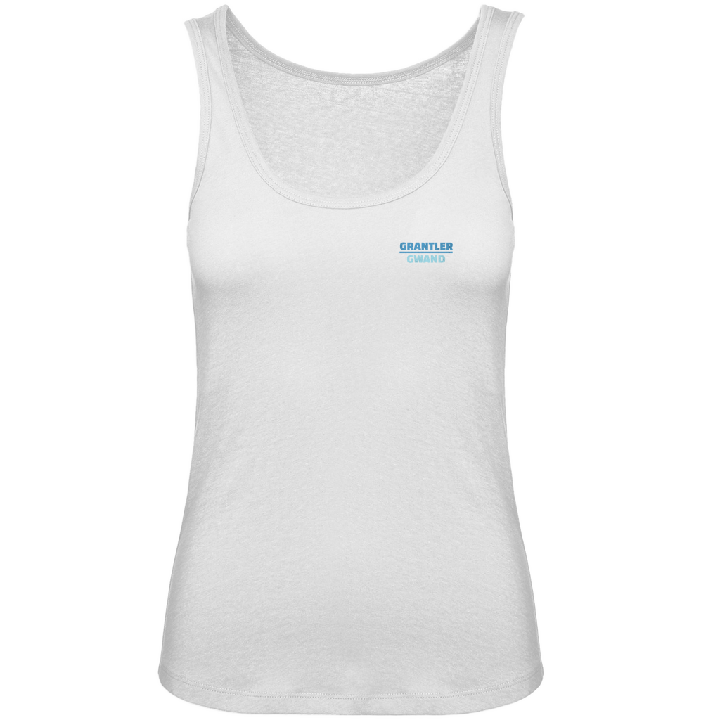 Bayerisches Damen Premium Organic Tank Top Scheiss da nix, dann feid da nix - blau - Front- und Backprint - Grantler Gwand