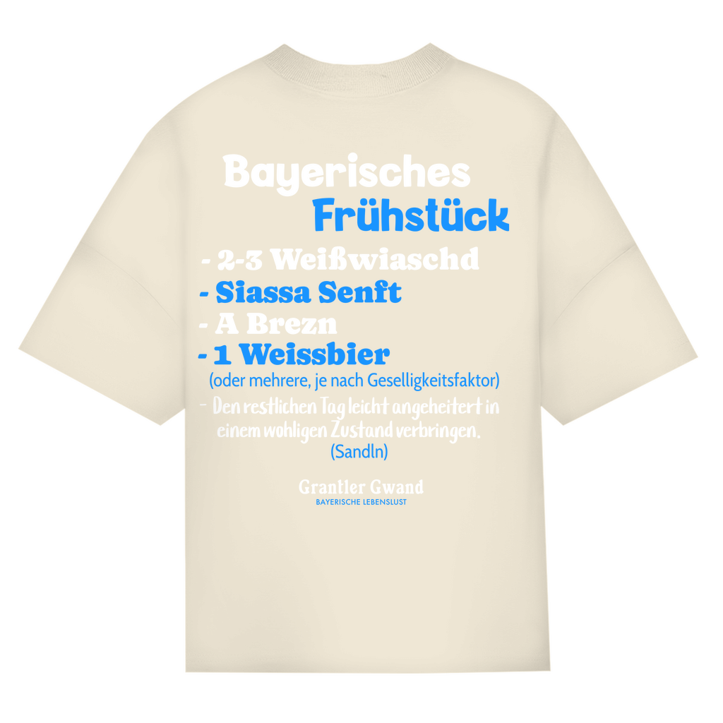 Bayerisches Oversize T-Shirt Unisex - Bayerisches Frühstück - Weiß/Blau - Grantler Gwand