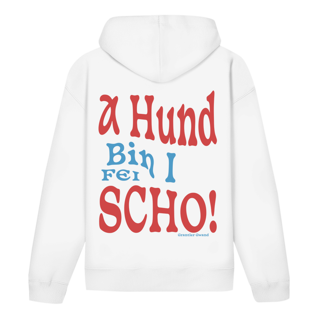 Bayerischer Hoodie Unisex -  A Hund bin i fei scho - rot/blau - Grantler Gwand