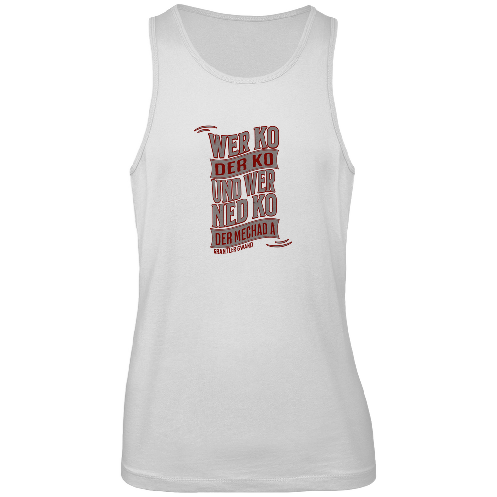 Bayerisches Herren Premium Tank Top wer ko der ko, wer ned ko, der mechad a - grau/rot - Grantler Gwand