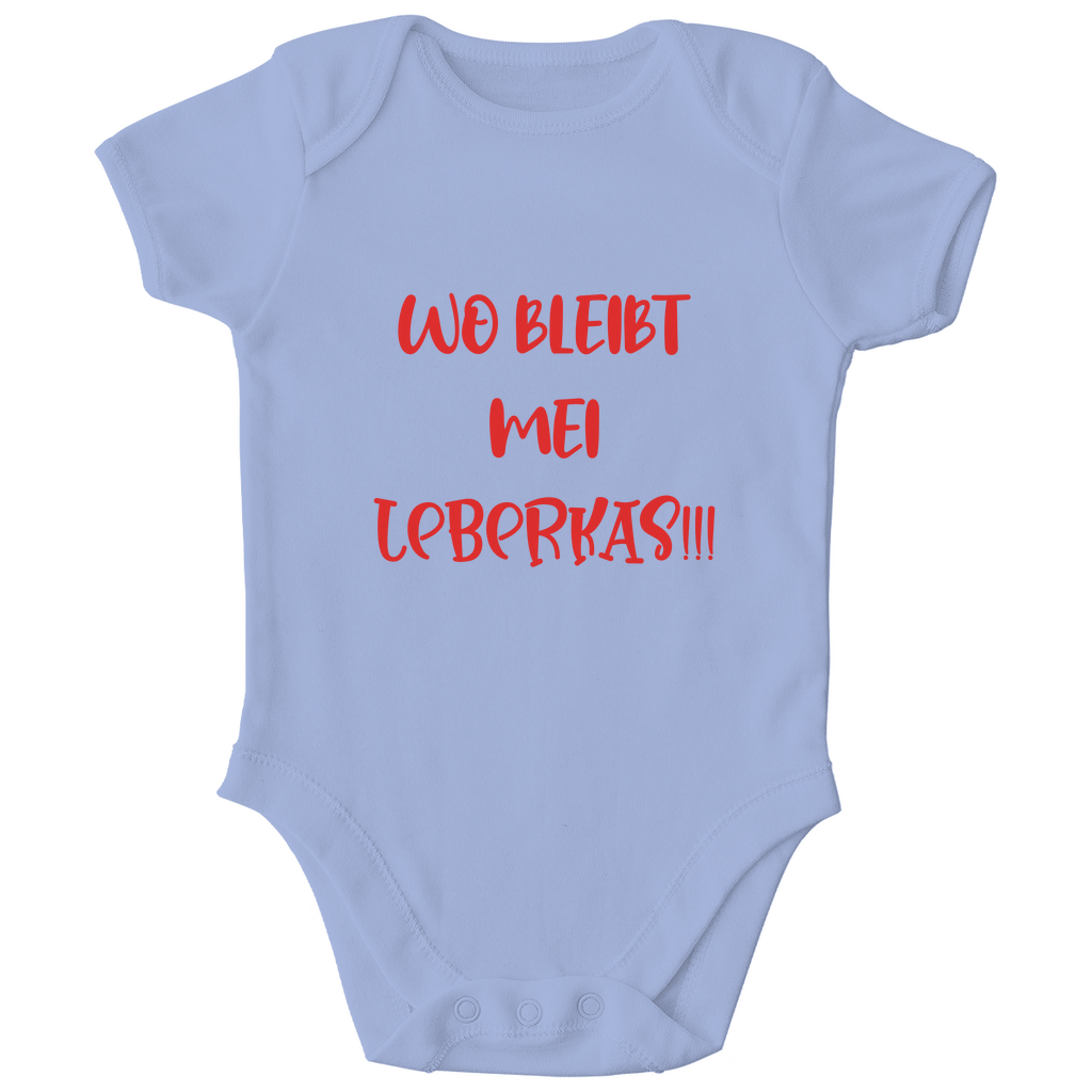 Bayerischer Bio Baby Body Wo bleibt mei Leberkas - rot - bayerisches Gwand