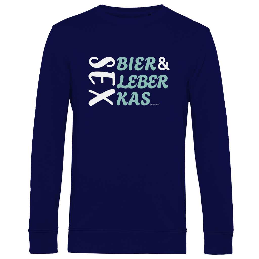 Herren Premium Bio Sweatshirt Sex, Bier, Leberkas - grün/weiß