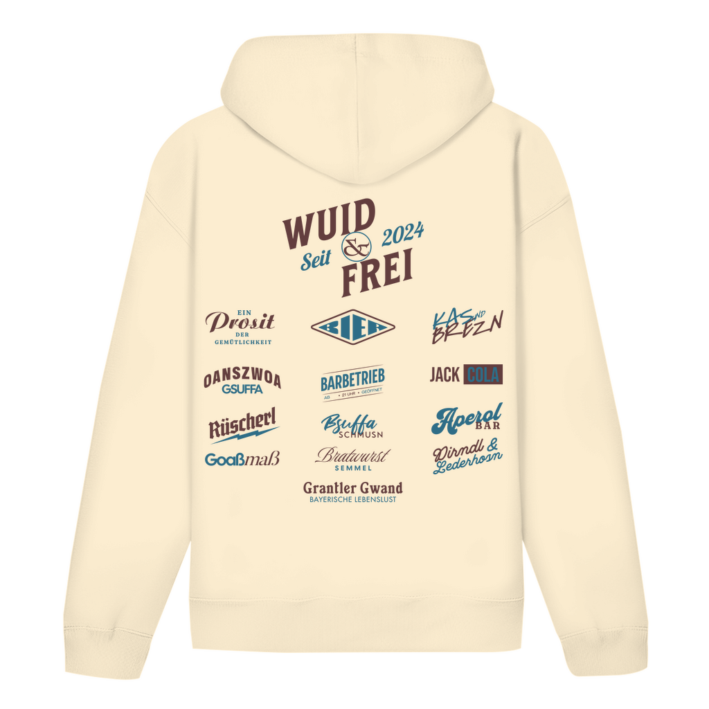 Bayerischer Hoodie Unisex - Wuid & Frei Dorfleben -rot/blau - Grantler Gwand