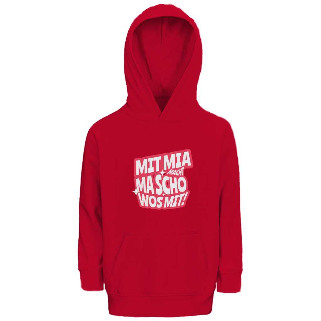 Bayerischer Kinder Premium Bio Hoodie Mit mia macht ma scho wos mit - rot - Grantler Gwand