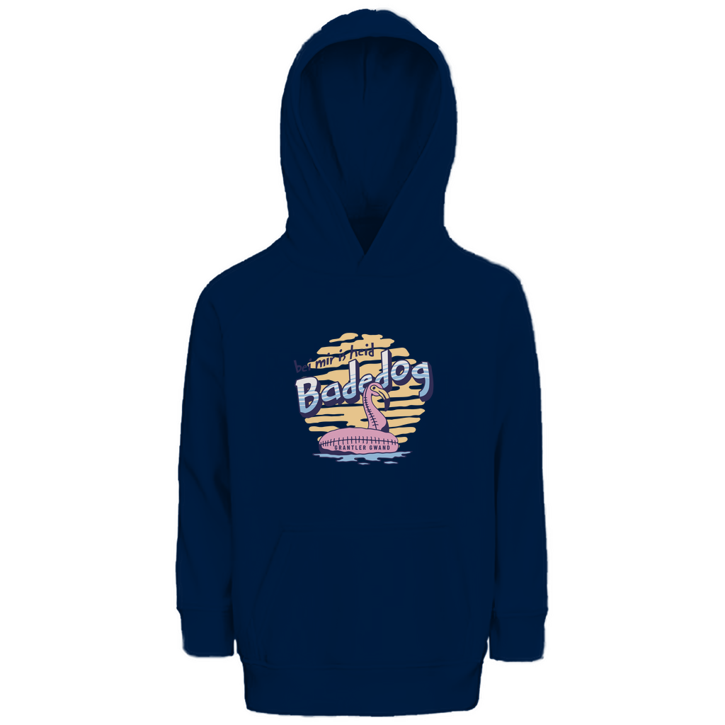 Bayerischer Kinder Premium Bio Hoodie Bei mir is heid Badedog - blau - Grantler Gwand