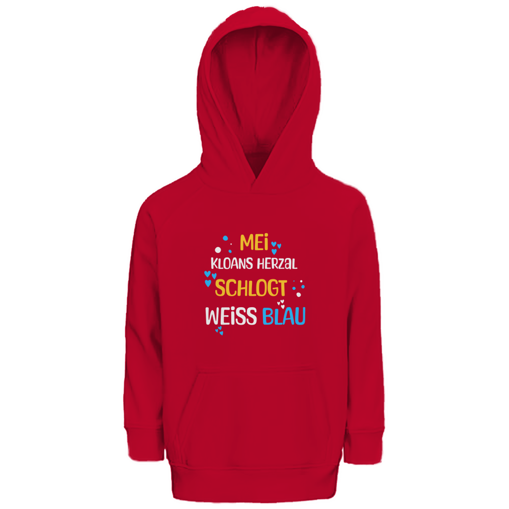 Bayerischer Kinder Premium Bio Hoodie Mei kloans Herzal schlogt weiss blau - Grantler Gwand