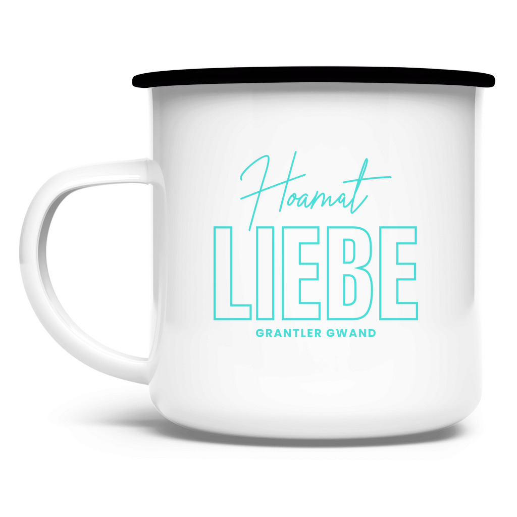 Bayerische Emaille Tasse Hoamat Liebe - Mint - Grantler Gwand