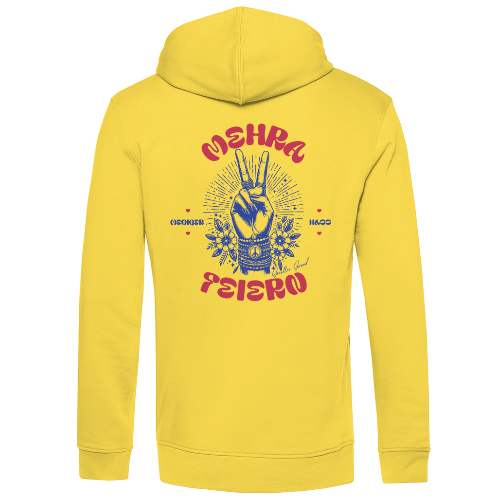 Bayerischer Herren Premium Bio Hoodie Weniger Hass, Mehra Feiern - Rot/Blau - Grantler Gwand - Rückendruck