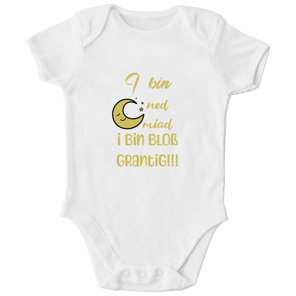 Bayerischer Bio Baby Body I bin ned miad, i bin bloß grantig - gelb - Grantler Gwand
