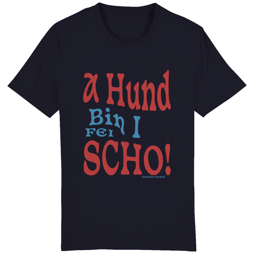 Bayerisches Herren T-Shirt A Hund bin i fei scho - rot/blau - Grantler Gwand