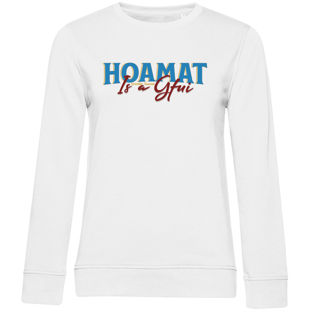 Damen Premium Bio Sweatshirt Hoamat is a Gfui - blau/rot