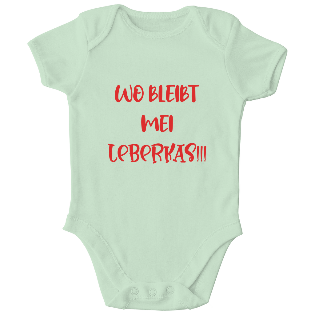 Bayerischer Bio Baby Body Wo bleibt mei Leberkas - rot - bayerisches Gwand