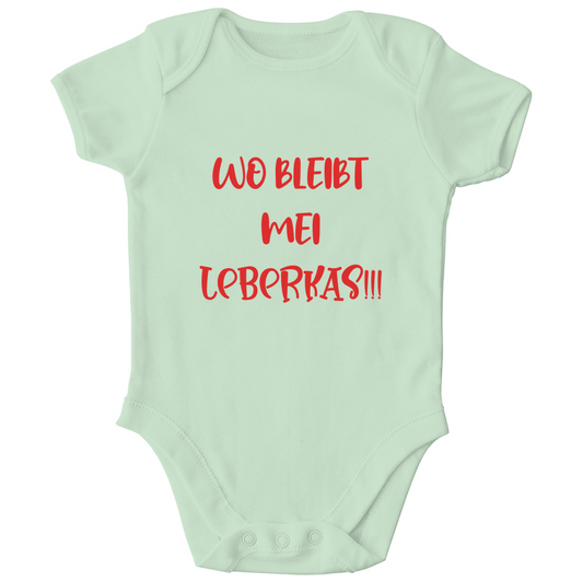 Bayerischer Bio Baby Body Wo bleibt mei Leberkas - rot - bayerisches Gwand