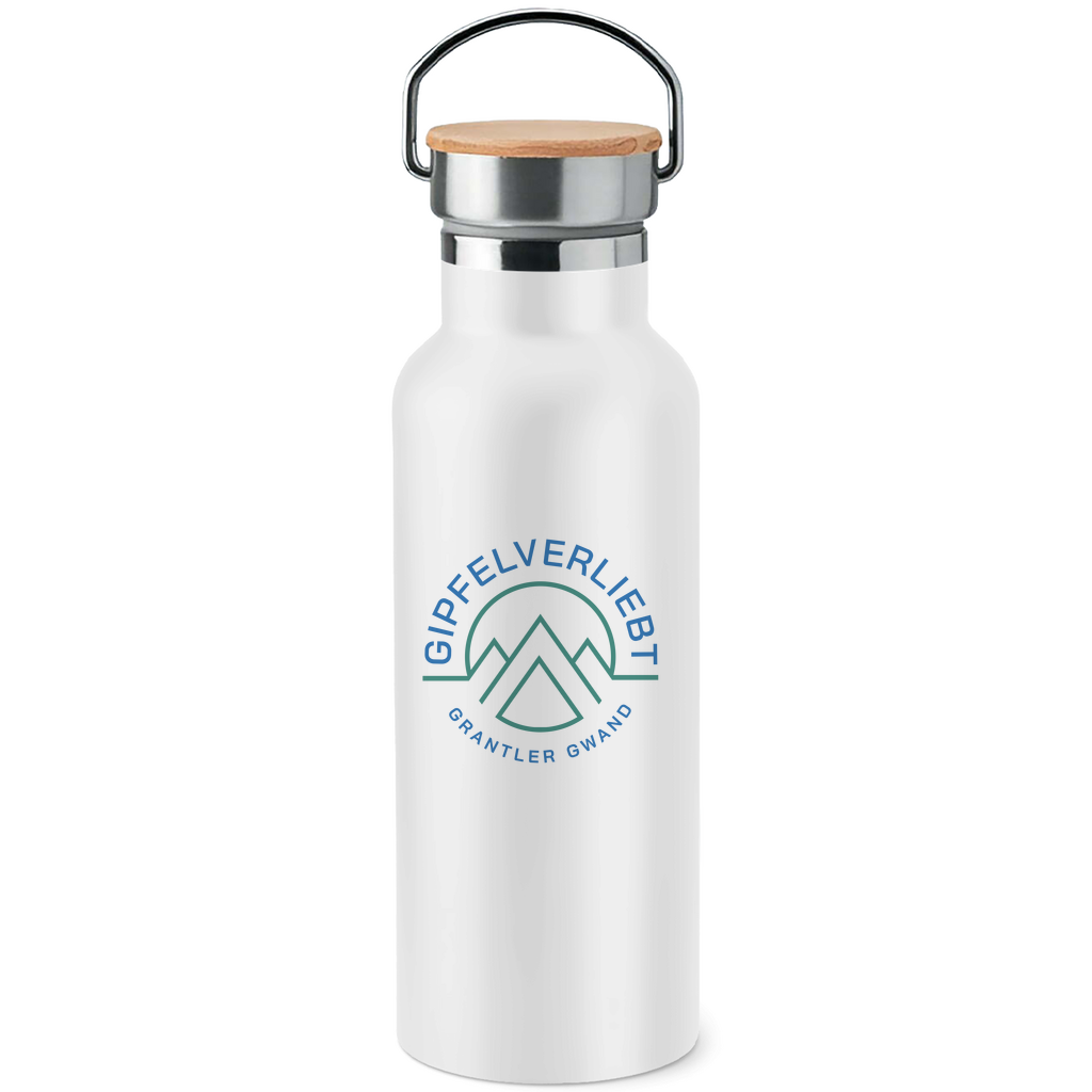 Edelstahl-Trinkflasche mit Bambusdeckel Gipfelverliebt