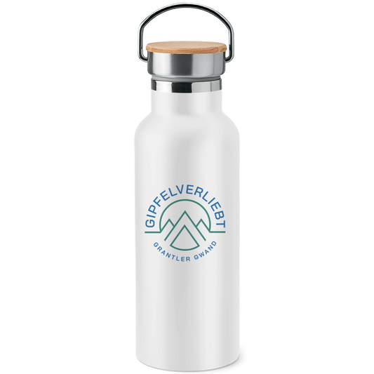 Edelstahl-Trinkflasche mit Bambusdeckel Gipfelverliebt