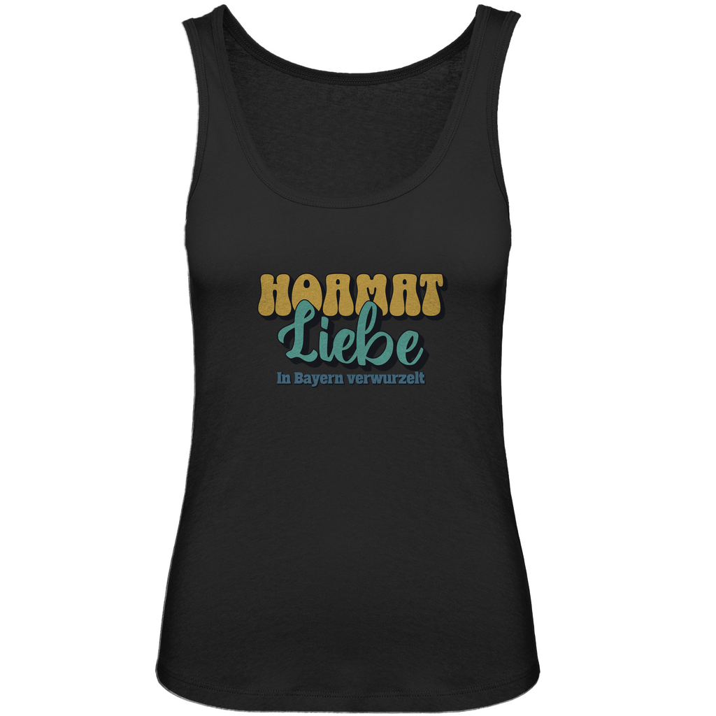 Bayerisches Damen Premium Organic Tank Top Hoamat Liebe -gold/grün - Grantler Gwand