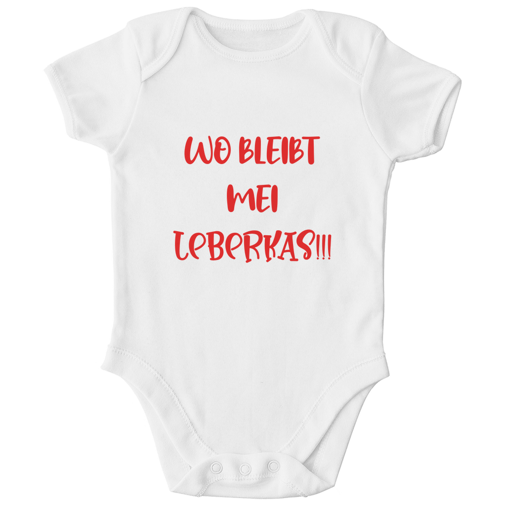 Bayerischer Bio Baby Body Wo bleibt mei Leberkas - rot - bayerisches Gwand