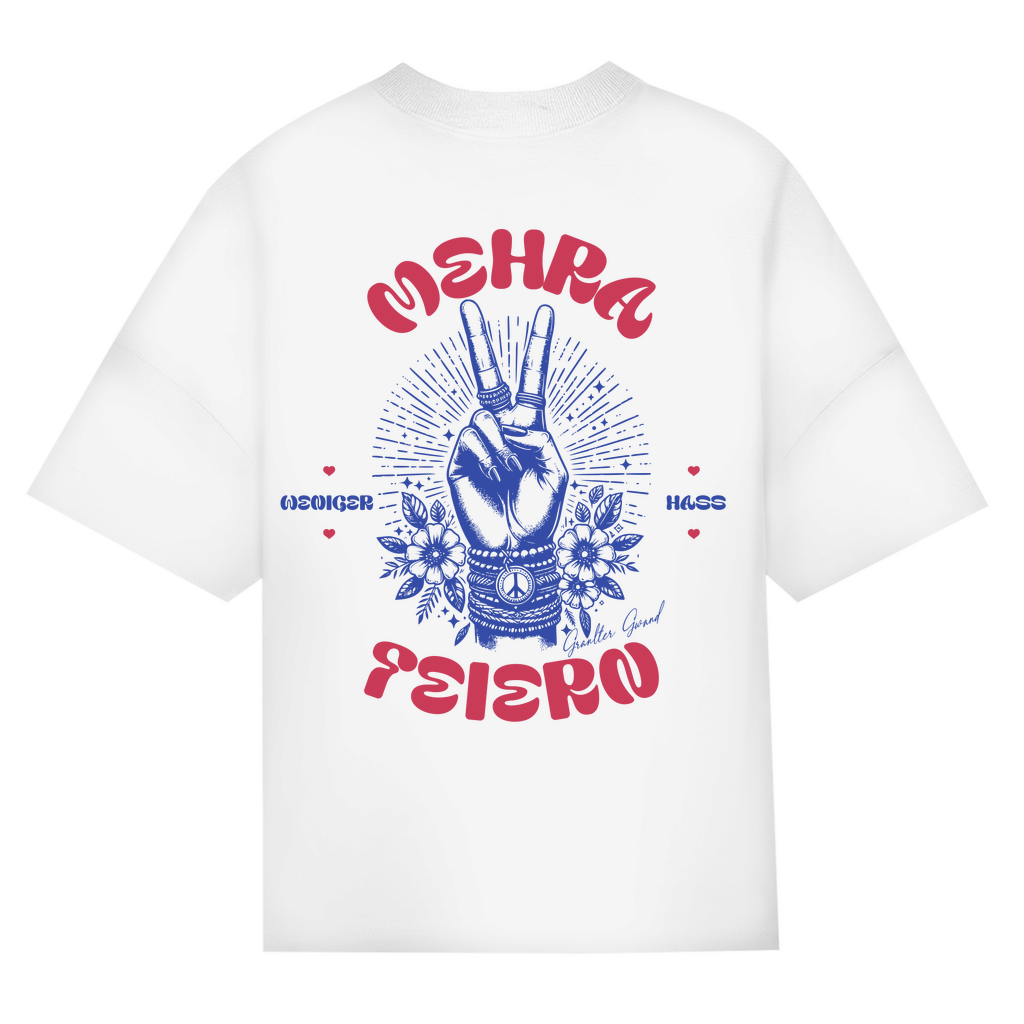 Bayerisches Oversize T-Shirt unisex - Weniger Hass, Mehra Feiern - Rot/Blau - Grantler Gwand