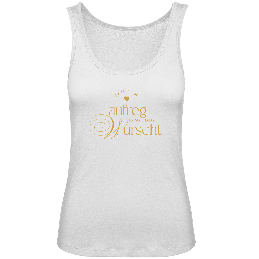 Bayerisches Damen Premium Organic Tank Top Bevor I mi aufreg, is ma liaba Wurscht - Senf - Grantler Gwand