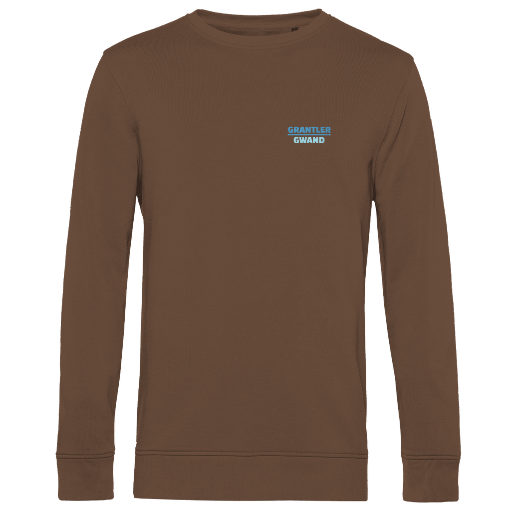 Bayerisches Herren Premium Bio Sweatshirt Scheiss da nix, dann feid da nix - blau - Front und Backprint - Grantler Gwand