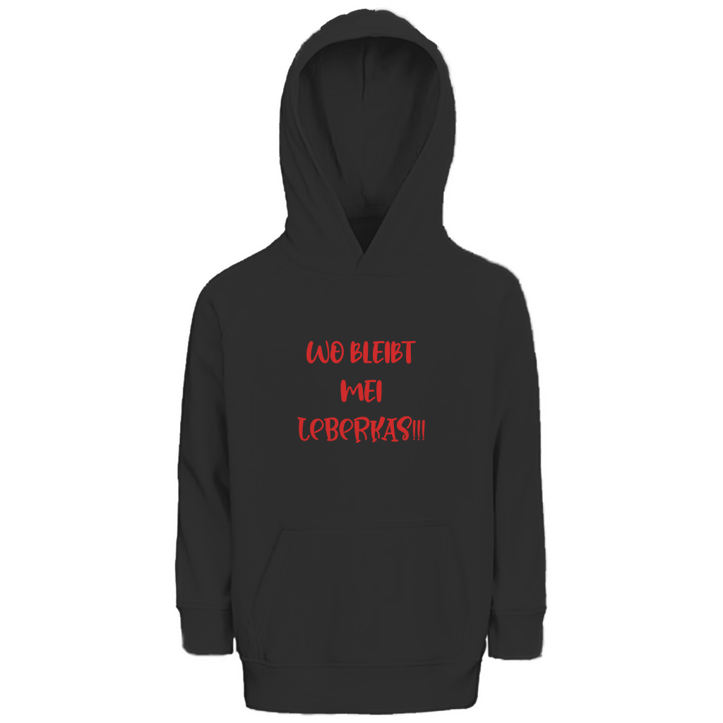 Bayerischer Kinder Premium Bio Hoodie Wo bleibt mei Leberkas - rot - Grantler Gwand