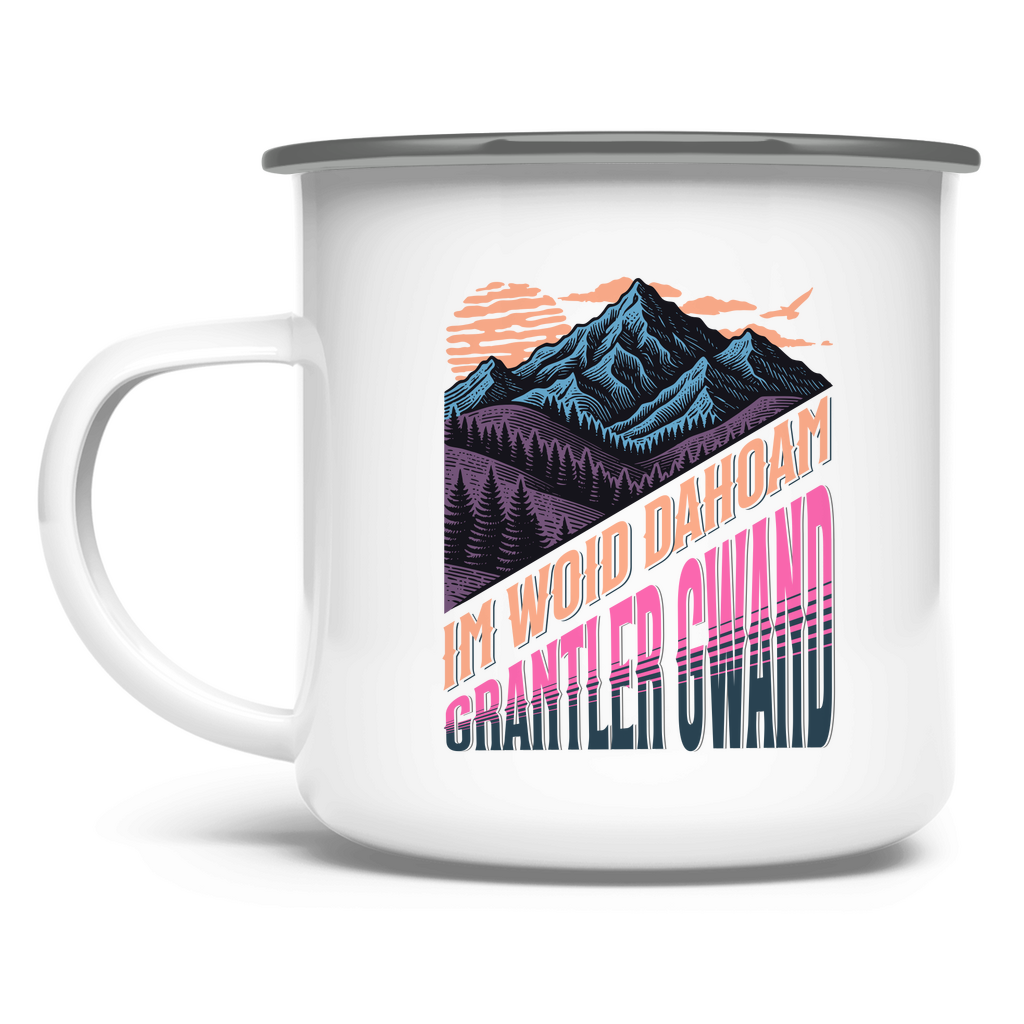 Emaille Tasse Im Woid dahoam - pink