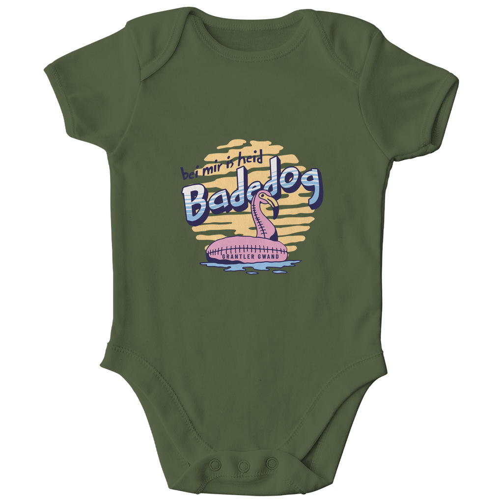 Bayerischer Bio Baby Body Bei mir is heid Badedog - blau - Grantler Gwand