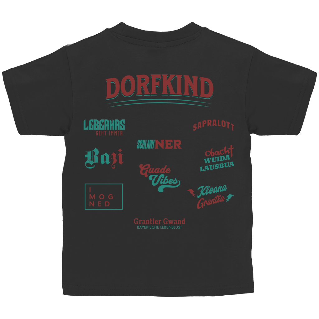 Bayerisches Kinder T-Shirt - Dorfkind für Buam - Rot/Grün - Grantler Gwand