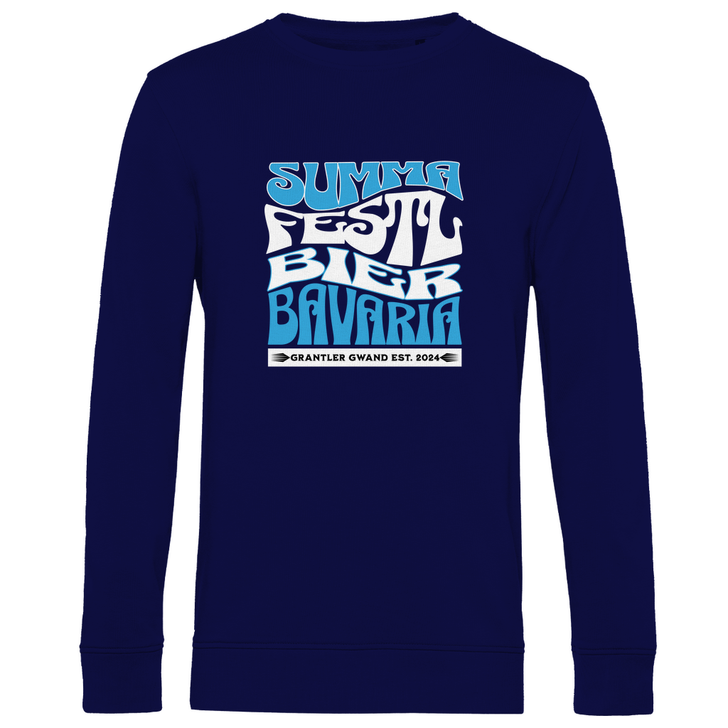 Herren Premium Bio Sweatshirt Summa, Festl, Bier, Bavaria - blau/weiß