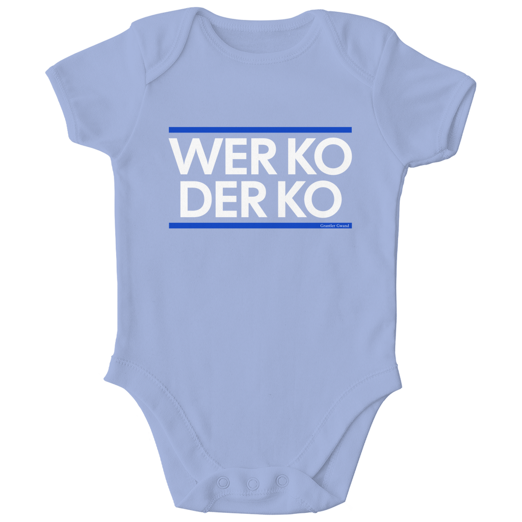 Bayerischer Bio Baby Body wer ko der ko - blau/weiß - Grantler Gwand