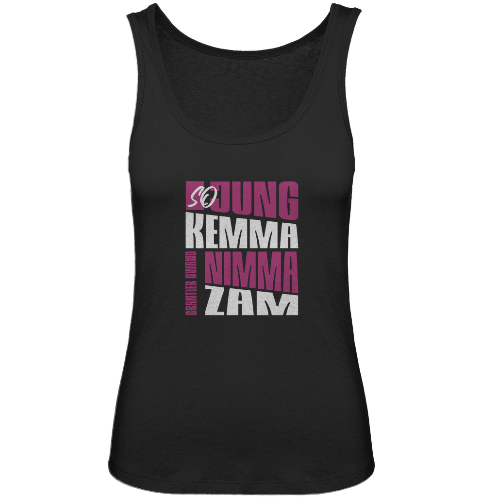 Bayerisches Damen Premium Organic Tank Top So jung kemma nimma zam - lila/weiß - Grantler Gwand