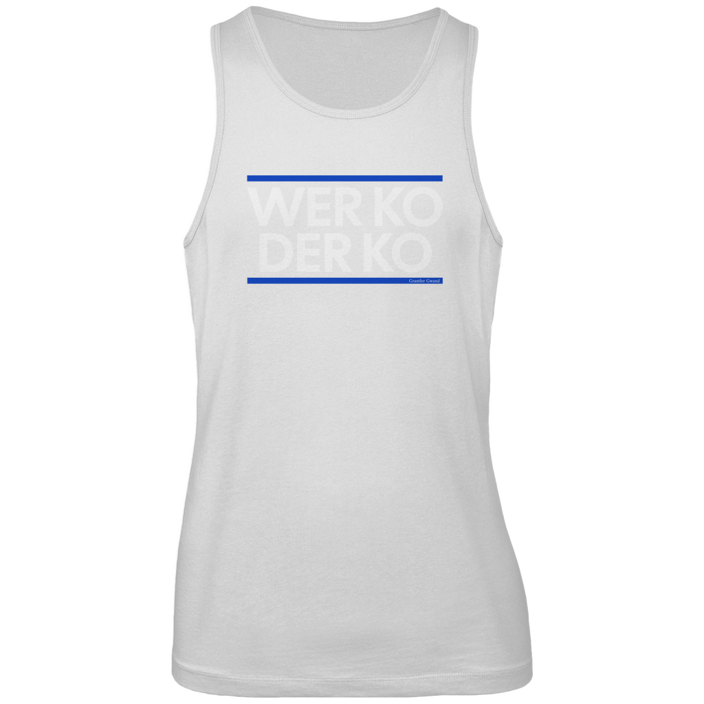 Bayerisches Herren Premium Tank Top wer ko der ko - blau/weiß - Grantler Gwand