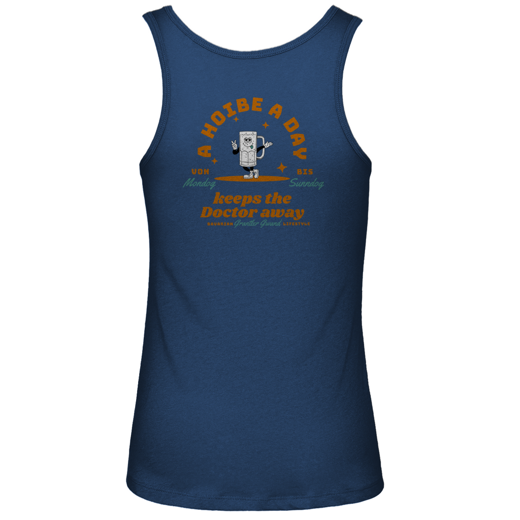 Bayerisches Damen Premium Organic Tank Top - A Hoibe a Day keeps the doctor away - Front- und Backprint - Grantler Gwand