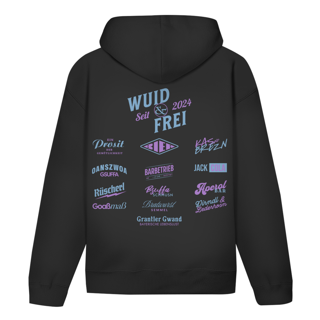 Bayerischer Hoodie Frauen - Wuid & Frei Dorfleben -blau/lila - Grantler Gwand