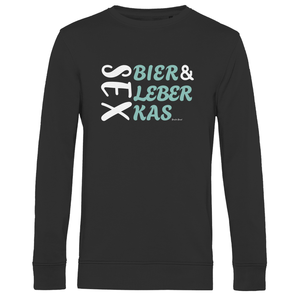 Herren Premium Bio Sweatshirt Sex, Bier, Leberkas - grün/weiß