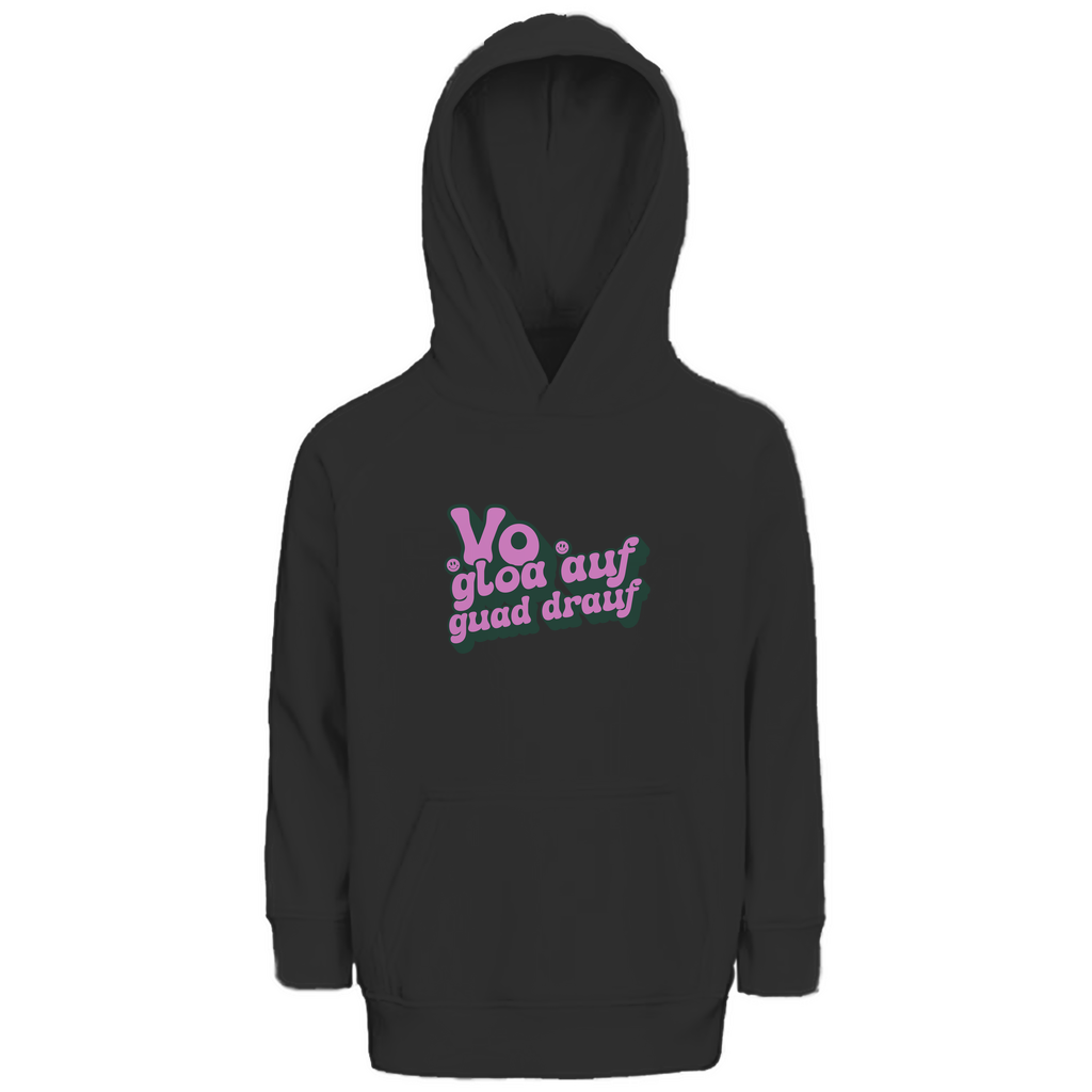 Bayerischer Kinder Premium Bio Hoodie Vo gloa auf guad drauf - lila - Grantler Gwand